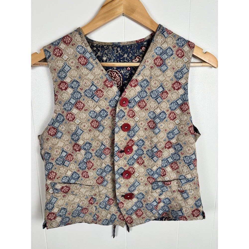 Handmade Womens Vest Medium Red Blue Summer Big Red Buttons